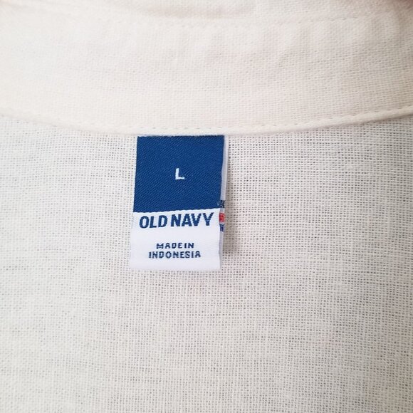 OLD NAVY Linen-Blend Shirt Dress Size L Creme De La Crème Beach Summer Everyday - Picture 8 of 16